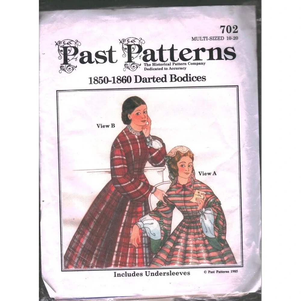Past Patterns 702 1850-1860 Darted Bodices Sewing Pattern Sizes 10-20 Historical